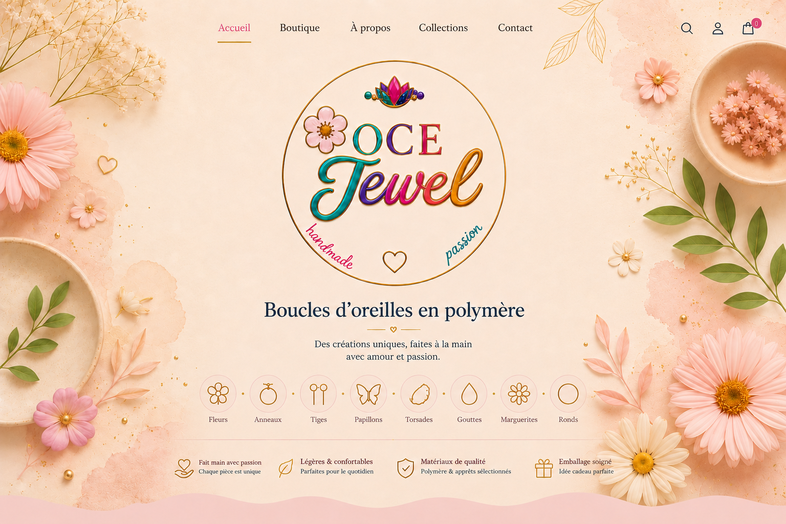 Oce'Jewel — boucles d'oreilles artisanales faites main en pâte polymère